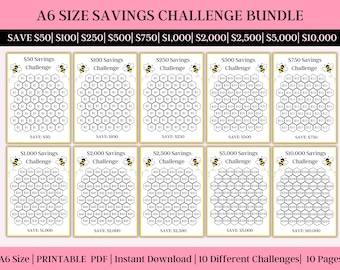 10 Printable Savings Challenges | A6 Savings Challenge Bundle | Savings Challenge Printable | Kids Saving Challenge | A6 Savings Challenge