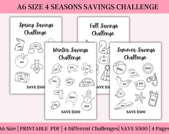 4 Seasons Winter Spring Summer Fall Savings Challenge Trackers | A6 Mini Savings Challenge Bundle | Printable | Kids Savings Challenge