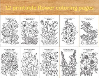Flowers coloring pages, Botanical coloring pages, Printable adult coloring page, Floral coloring pages for adults, flower coloring book, PDF