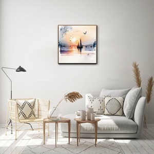 Beach Themed Digital Watercolour Print Evening Sailboat