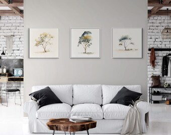Impresión digital de acuarela Gumtree nativa australiana de 3 paquetes