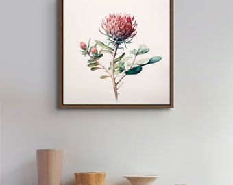 Impresión de acuarela Digital de flor de Waratah nativa australiana