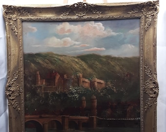 Paisaje pintado al óleo, obra de arte original con marco, 70×60 cm, pintado a mano.