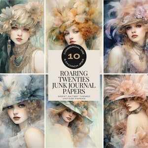 Paquete de papeles digitales de los locos años 20, El Gran Gatsby, arte de las Flappers y fondos de moda inspirados en los años 20, glamour vintage para invitaciones y manualidades