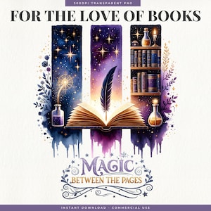 ページ間の魔法の筆遣い PNG、ファンタジー本好きの T シャツ デザイン、神秘的な読書プリント、Booktok 読書昇華デザイン