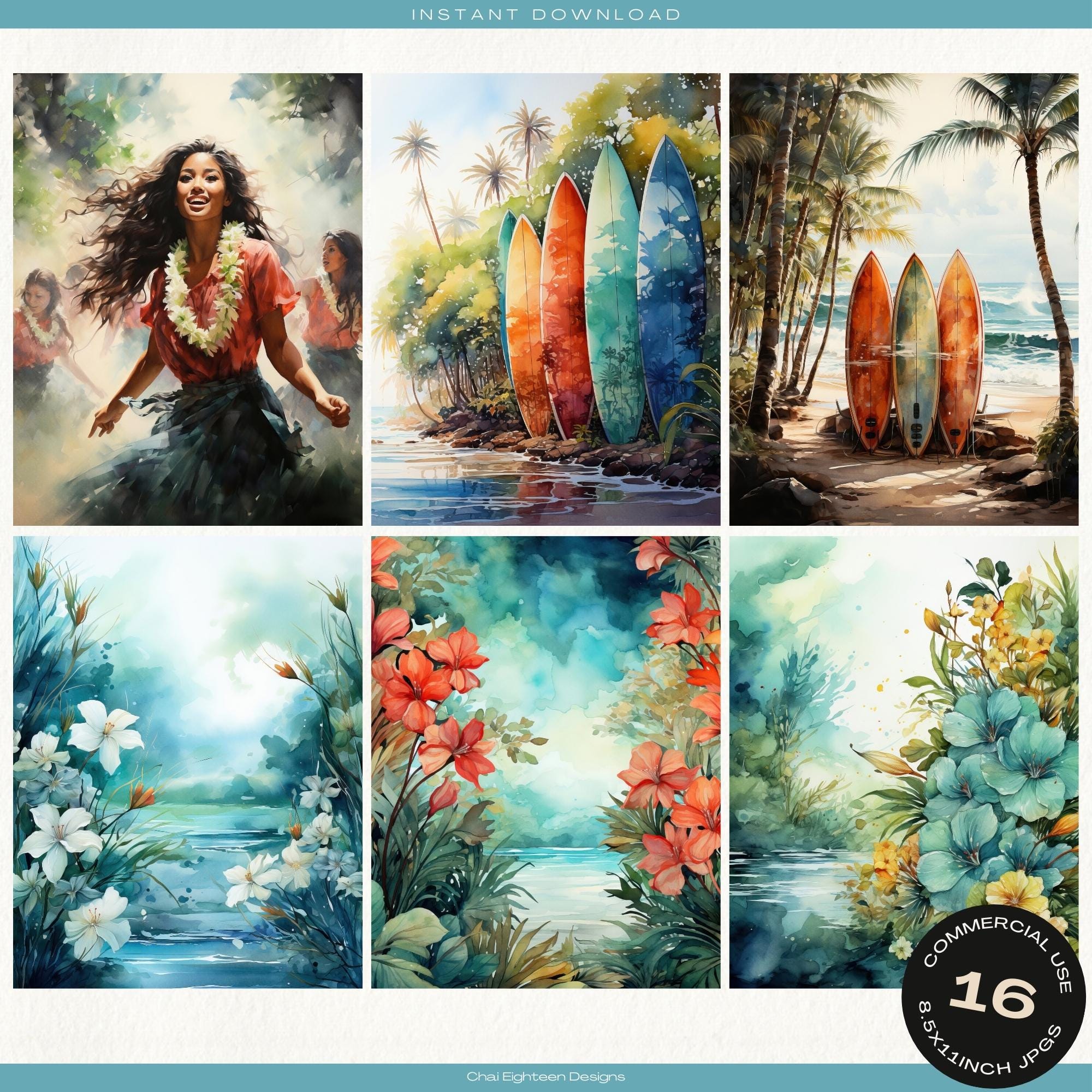 Junk Journal Kit Hawaii, Hawaiian Dancers Images, Beach Scrapbooking ...