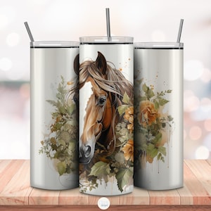 Diseño de envoltura para vaso de caballo bohemio marrón, vaso delgado de 20 oz, descarga digital por sublimación PNG, vaso digital instantáneo, vaso de animales de granja y rancho