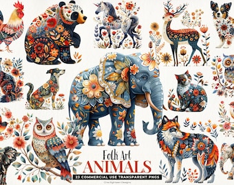 Folk Art Animal Clipart, Scandinavian Folk Art, Nordic Art, Swedish Design, Rustic Pattern, Unique Animals, Commercial Use, INSTANT DOWNLOAD