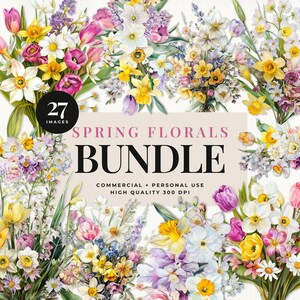 Paquete de imágenes prediseñadas de acuarela con flores de primavera Invitaciones de boda con flores de primavera Arreglos florales Ramos de flores de primavera Ilustraciones florales