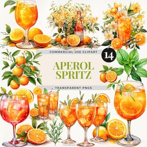 Clipart Aperol Spritz, Images de cocktails de fête d'été, Décoration de cocktail, Illustrations de cocktails d'été, Graphismes de boisson signature