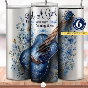 Gobelet Just A Girl Who Loves Music, Emballage de 20 oz pour guitare de musique country, Gobelet floral rustique, Musique country png thumbnail