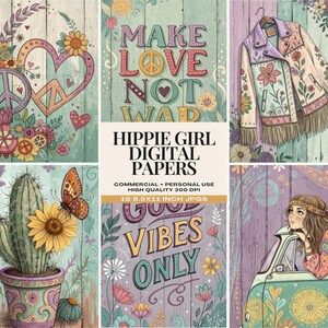 Pastelkleurige hippie ongewenste dagboekpagina's, grillige boho afdrukbare, retro meisje digitaal papier, eigenzinnige hippiemeisje ephemera, vintage retro chic ontwerp