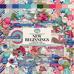 Lot de scrapbooking numérique Un nouveau départ, collection de journaux « Fresh Start », graphismes numériques motivants, modèles de suivi de croissance personnelle