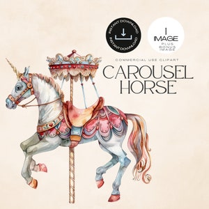 Watercolor Carousel Horse ClipArt, Baby Shower Clipart, Carnival, Nursery ClipArt, BONUS Clip Art image, Commercial Use, INSTANT DOWNLOAD