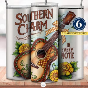 Emballage de gobelet charme du Sud dans chaque note, gobelet de 20 oz sur le thème de la guitare western png, Illustration de guitare acoustique rustique, musique country png thumbnail
