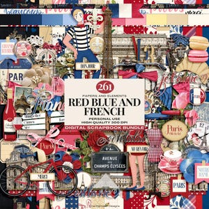 Lot de scrapbooking numérique country français, décoration d'invitation anniversaire Paris, téléchargement vacances France, accessoires de carnet de voyage parisien