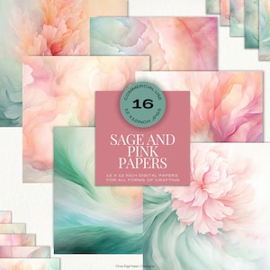 Papeles digitales en tonos salvia y rosa, papeles con textura de fondo rosa y verde, papel para scrapbooking, papeles digitales imprimibles, papeles para revistas basura