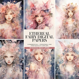 Pink Fairy Digital Backgrounds, Pastel Fantasy Junk Journal Pages, Fairy Birthday Invitation Décor, Fairy Ephemera, Scrapbook Papers