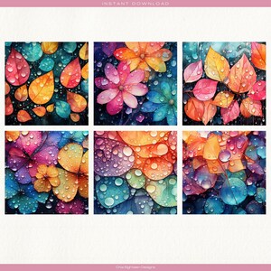 Water Drops Digital Papers, Vibrant Rain Drop Backgrounds, Water Drops ...