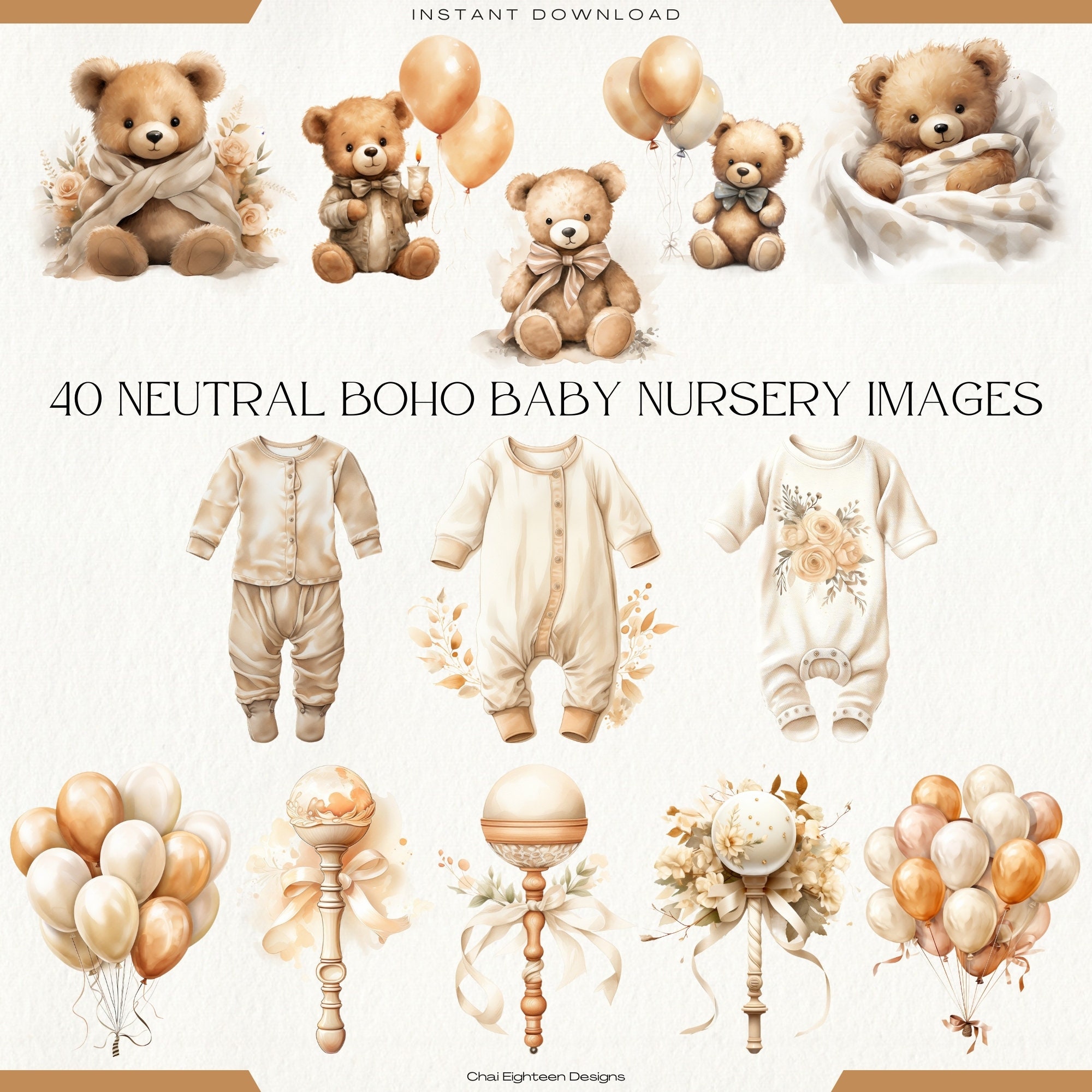 Clipart Balloons Neutral, Gender Neutral Baby Shower Clipart, Teddy ...