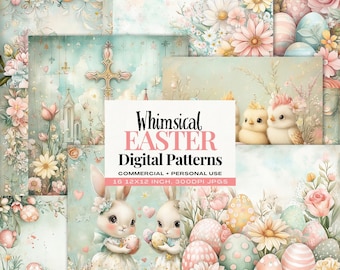 Watercolor Easter Digital Paper Pack, Pastel Egg, Chick and Bunny Backgrounds, Digital Download