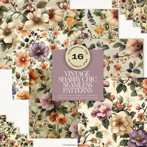 Vintage Shabby Chic Nahtlose Muster, Rustikale Blumen Hintergründe zum Basteln, Shabby Chic Blumen Digital Papiere, Cottagecore Digital Papiere