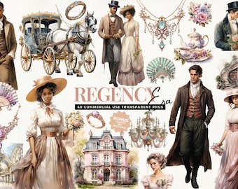 Regency Era Clipart Vintage Romance Clipart Bundle Regency Watercolor Clip Art Victorian Ephemera Images Regency Fashion Illustrations