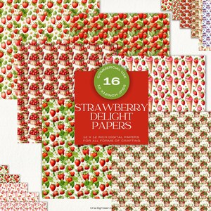 Papiers numériques pour scrapbooking, motif fraises, papiers imprimables fruités, papiers de fond de journal indésirable aux fraises, art des fruits d'été