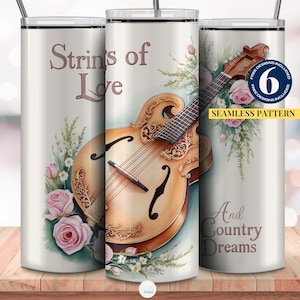 Emballage pour gobelet Strings of Love and Country Dreams, gobelet de 20 oz sur le thème floral mandoline png, Guitare acoustique rustique png, Musique country png thumbnail