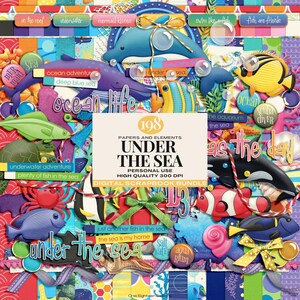Under Water Digital Papers, Under the Sea Digital Scrapbook Bundle, Ocean-Themed Elements & Papers, Ocean Backgrounds, Underwater Backdrop
