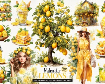 Lemon Clipart PNG Bundle, Summer Citrus Illustrations, Digital Download