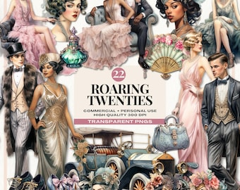 Great Gatsby Clipart, Roaring 20‘s, Flapper Clip Art, Charleston Party, 1920’s Clipart, Rococo Style, Commercial Use, INSTANT DOWNLOAD