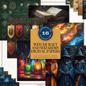 Magie Schule Scrapbooking Papiere, Magische Hintergründe, Hexe und Zauberer Junk Journal Papiere, Magier Themen