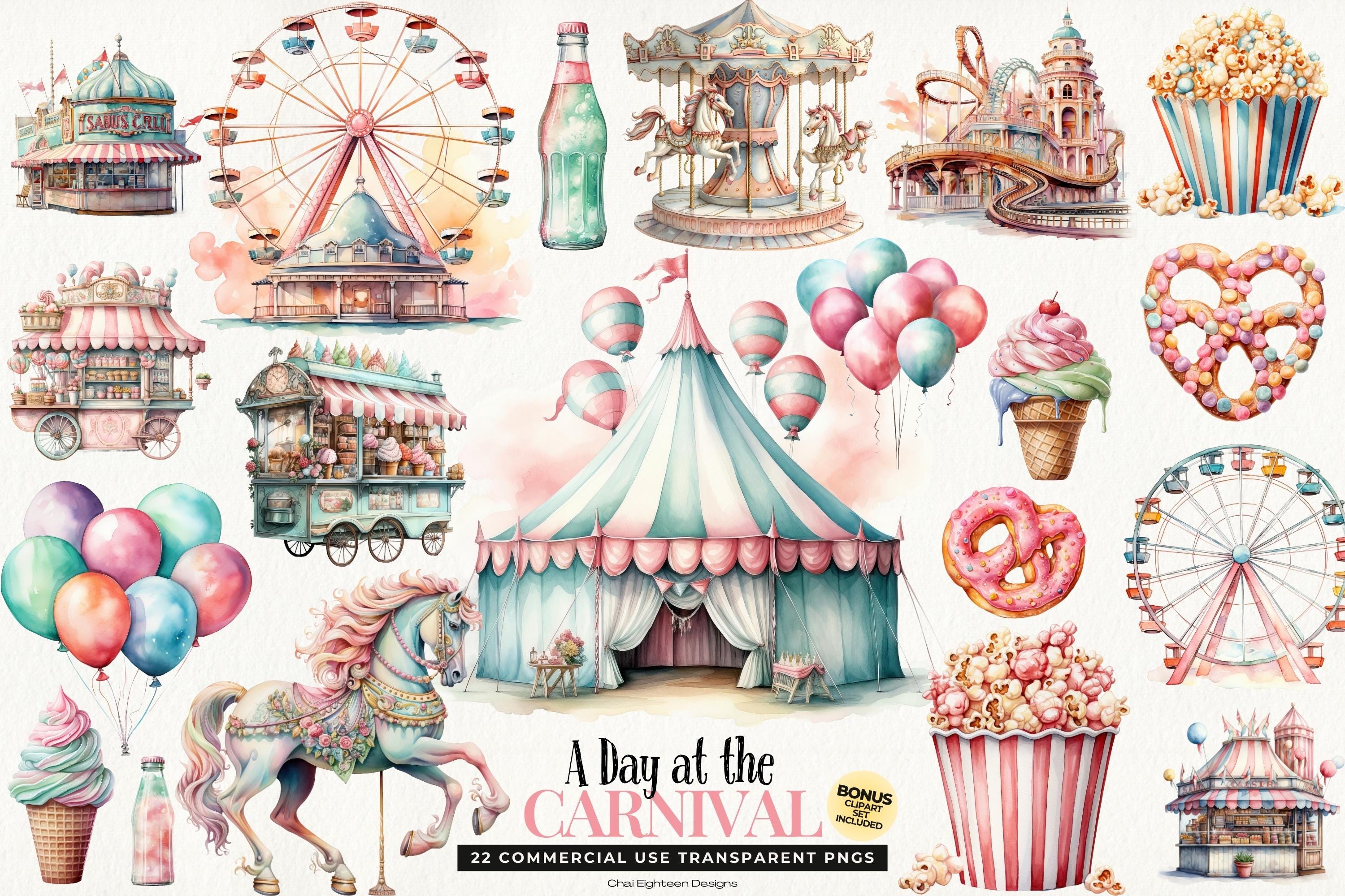 Pastel Carnival Clipart Carousel Clip Art Amusement Park Funfair ...