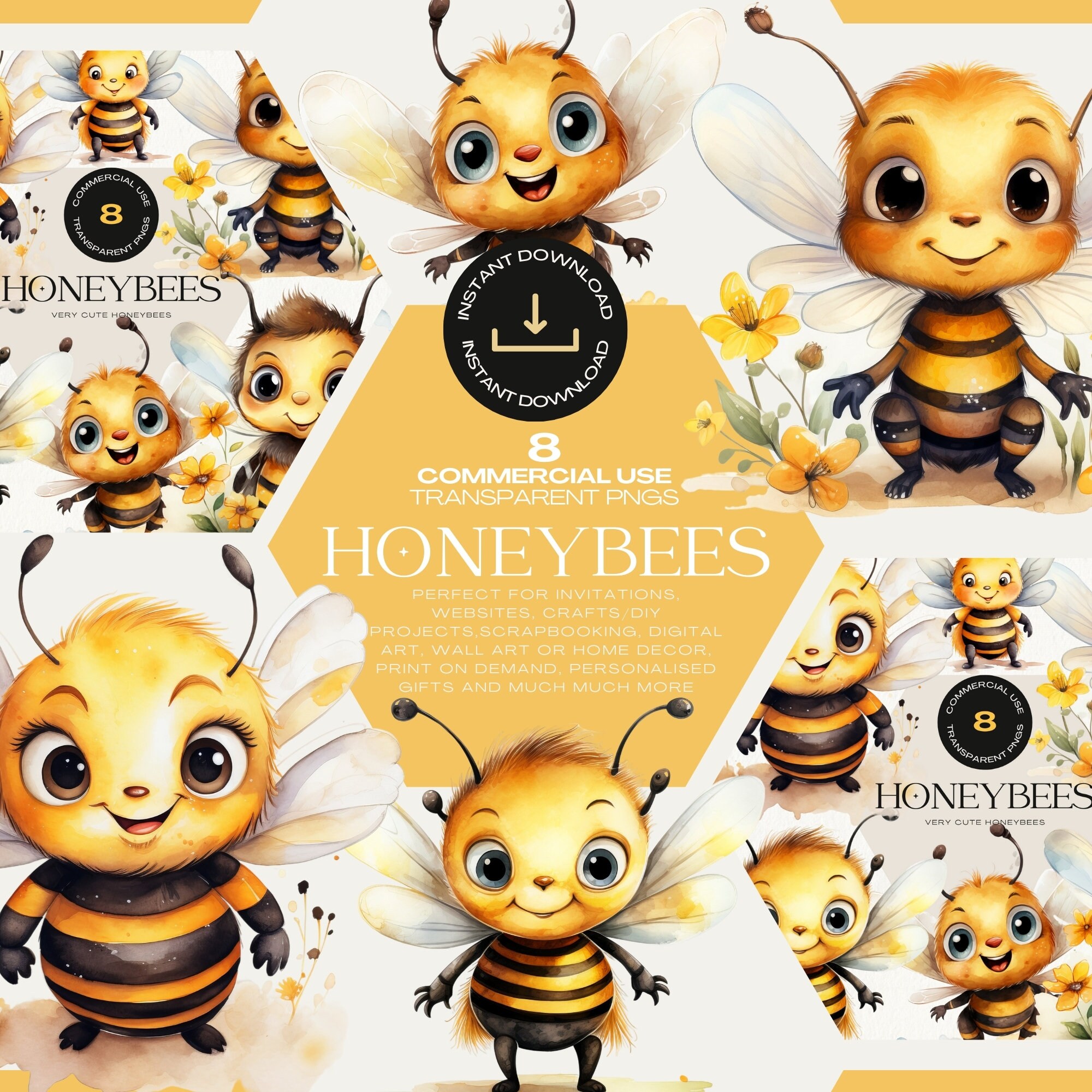Cute Honey Bee Clipart, Baby Bee Clipart, Baby Shower Invitation, Sweet ...