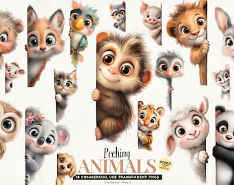 Peeking Animals Clipart PNG:  18 Baby Animal Nursery Decor, Digital Download