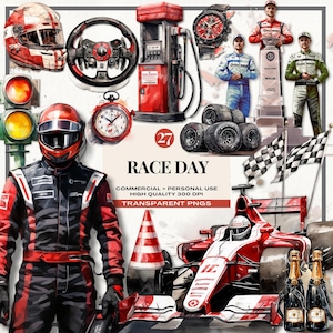 Imágenes prediseñadas de autos de carrera en acuarela, cumpleaños de autos de carrera, deportes de motor, imágenes prediseñadas para niños, ilustraciones de autos deportivos, uso comercial, DESCARGA INSTANTÁNEA