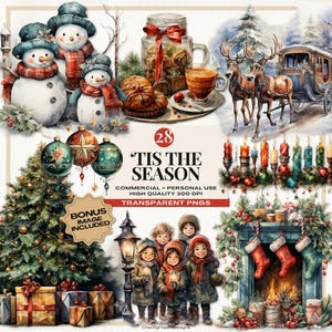 Tis the Season Transparent Holiday Png, Clipart świąteczny, Akwarela choinka png, Wesołych Świąt Sublimacja, Clipart świąteczny