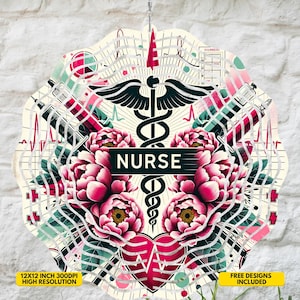 Molinillo de viento de enfermera registrada PNG, caduceo médico por sublimación, decoración de pared para el cuidado de la salud, arte digital para el consultorio del médico, obsequio de agradecimiento para enfermeras registradas