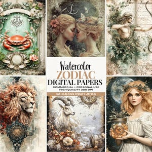 Digitales Astrologie-Papierpaket, Himmelshoroskop-Hintergründe, Mystische Sternzeichen-Tagebuchseiten, Druckbares Papierpaket mit den Sternzeichen