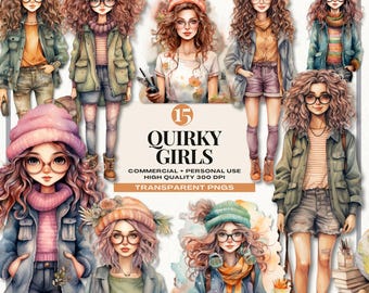Quirky Girl Clip Art Whimsy Girl Clipart Junk Journal Girl Fashion Girl Graphics Quirky Woman Illustrations Funky Planner Images