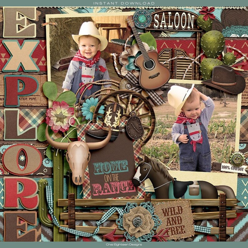 Digital Scrapbook Bundle: Rustic Wild West, Cowboy Theme, Western ...