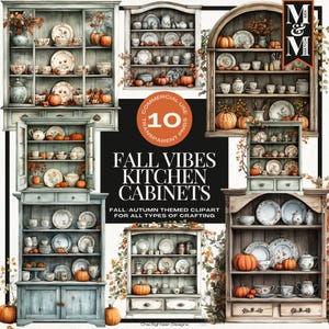 Clipart d'armoires de cuisine automne vibes, clipart automne grand millénaire, décoration de ferme automne rustique, Cottagecore Thanksgiving Png, MnM3