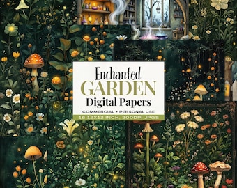 Fondos digitales de Jardín Encantado, 16 fondos de Bosque Secreto, descarga digital