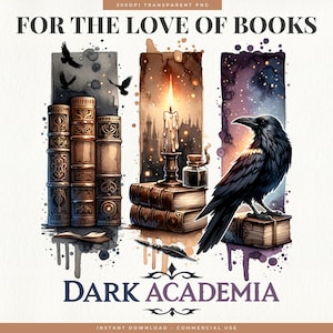 Dark Academia Pinselstrich PNG, Vintage Gothic Buchliebhaber T-Shirt Design, mysteriöser akademischer Stil Druck, Booktok Reading Sublimationsdesign