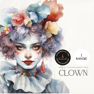 Watercolor Clown Illustration, Circus Clip Art, Carnival Clipart, Circus Themed Kids Birthday Party Favor, Circus Party Décor, SINGLE IMAGE