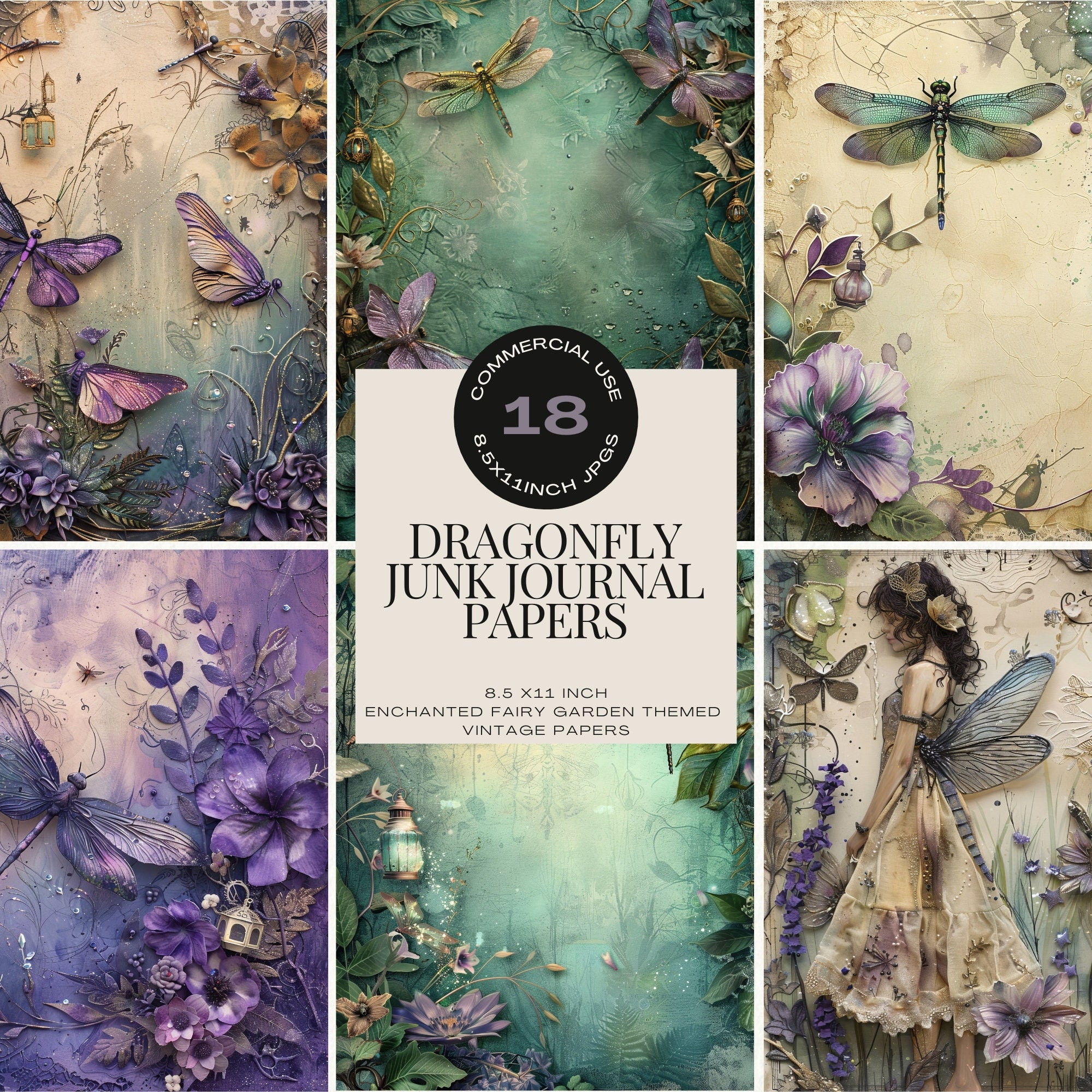 Dragonfly Junk Journal Papers, Printable Scrapbooking Paper, Journaling ...