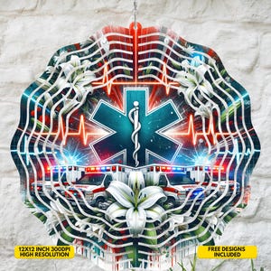 Paramedicus windspinner PNG, Star of Life sublimatieontwerp, EMS-muurdecoratie, First Responder Tribute Art, Ambulance Appreciation Gift
