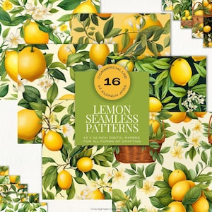 Citron, Modèles sans couture de scrapbooking numérique, Illustration d'agrumes, Papiers pour carnet de notes Citron, Papiers imprimables Citronniers, Citrons