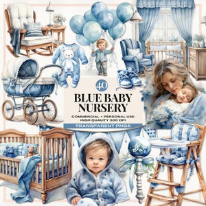 Clipart bleu pour chambre d'enfant, clipart ours volant, décorations pour baby shower, faire-part de naissance garçon, sexe de bébé, motifs d'invitation pour bébé garçon